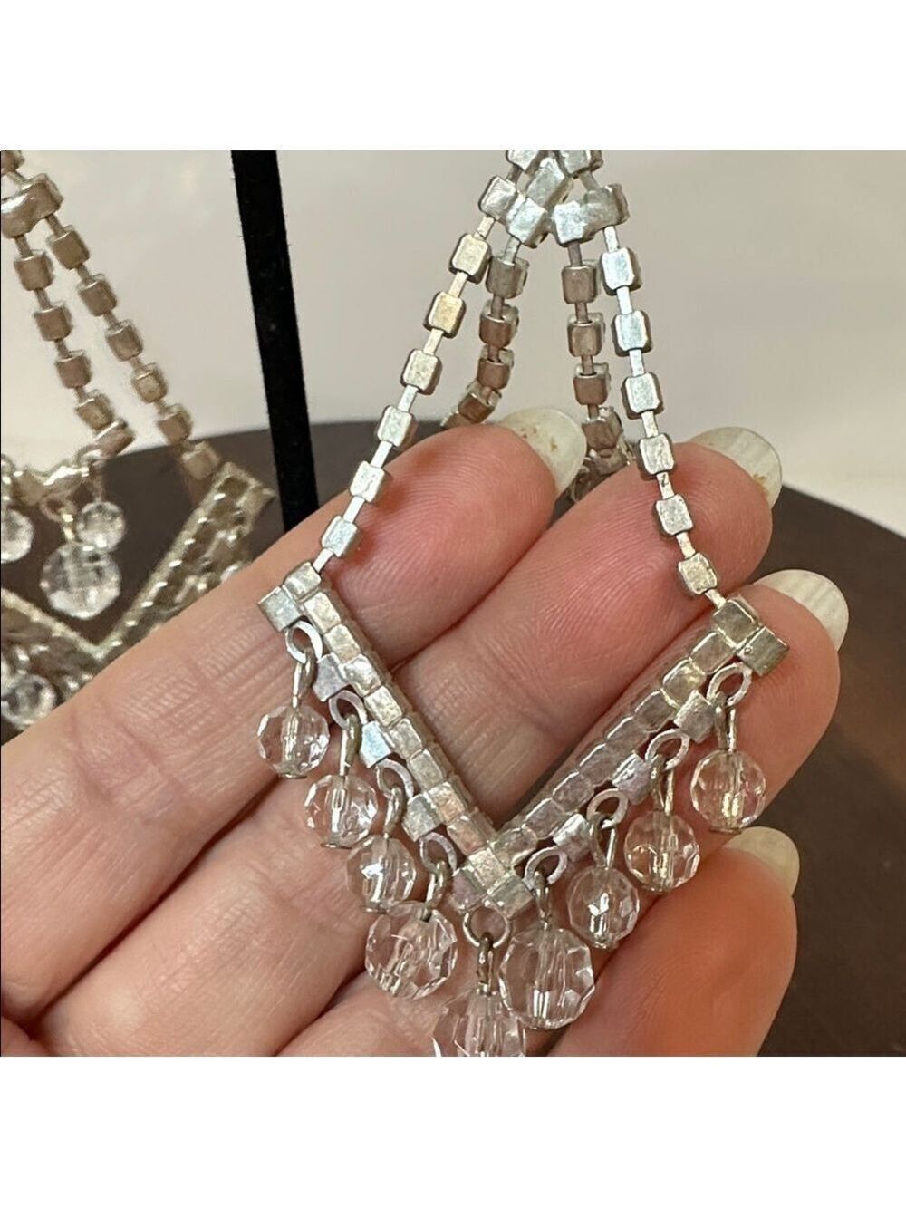 Vintage Style Rhinestone Chandelier Earrings | Crystal Drop Dangle | Bridal Glam - Picture 3 of 5